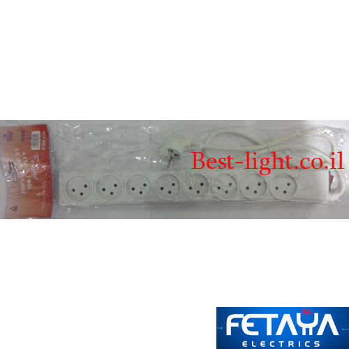 רב שקע 8 יציאות עם מפסק + כבל 1 מטר Fetaya