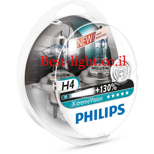 זוג נורות ראשיות לרכב Philips H4 דגם X-tremeVision