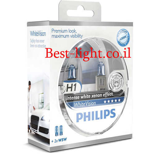 זוג נורות ראשיות לרכב Philips H1 דגם White Vision