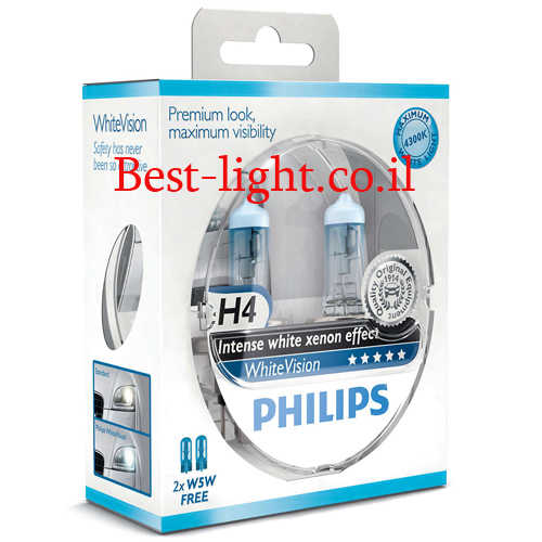 זוג נורות ראשיות לרכב Philips H4 דגם White Vision