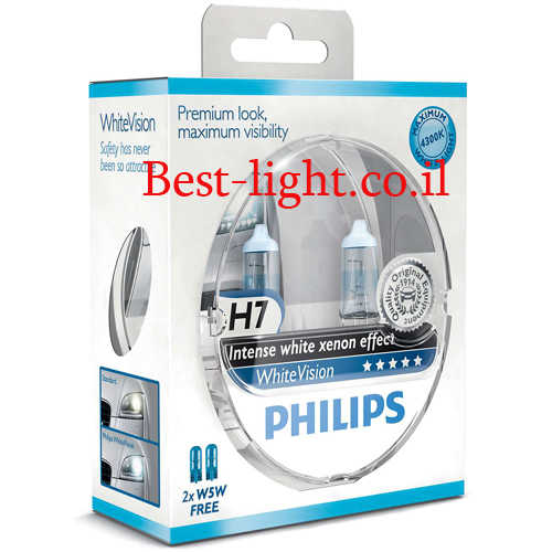 זוג נורות ראשיות לרכב Philips H7 דגם White Vision